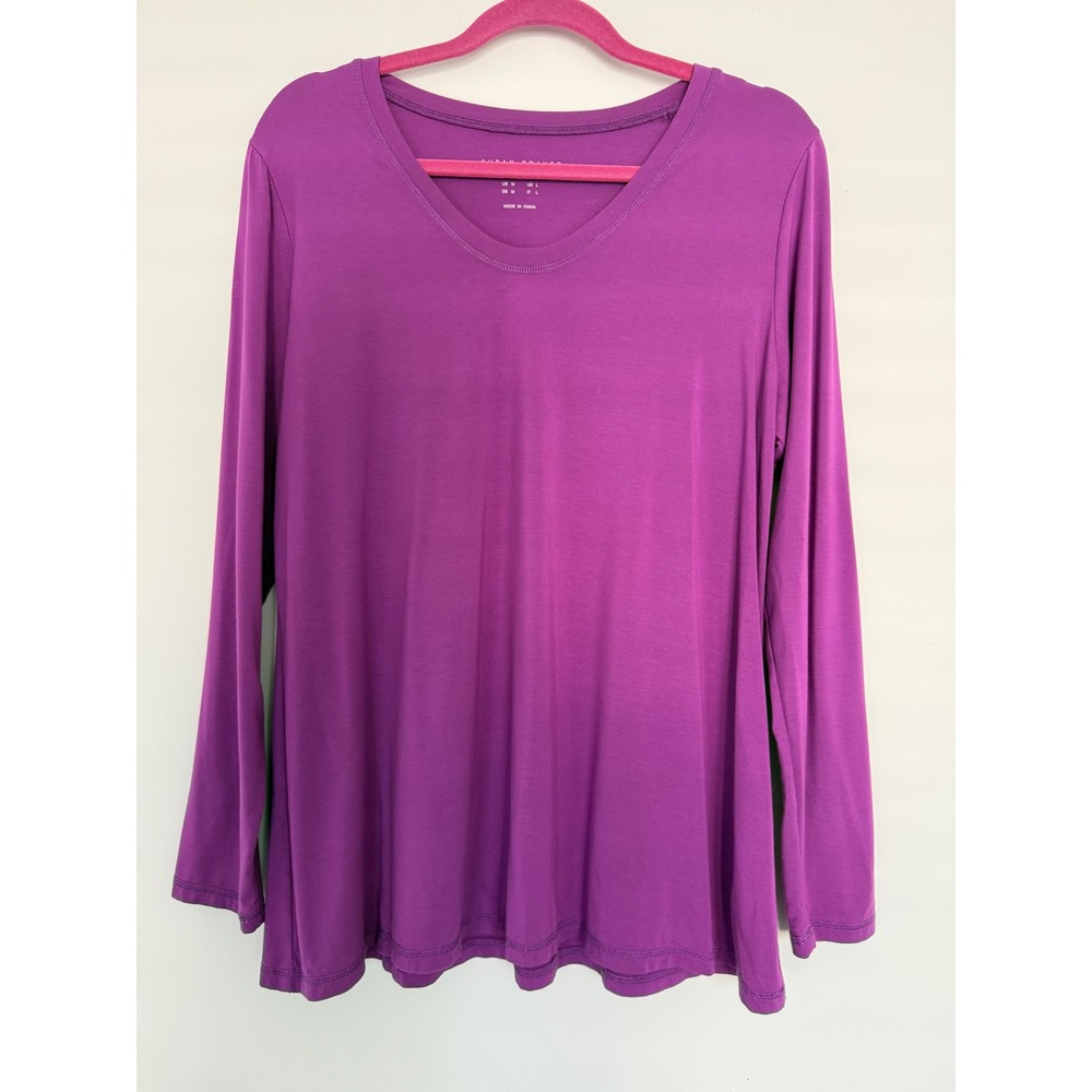 Susan Graver Essentials Liquid Long Sleeve Tunic Purple Size Medium V Neck